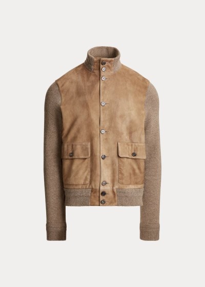 Men's Ralph Lauren Suede-Front Cashmere Cardigan | 901532DRT